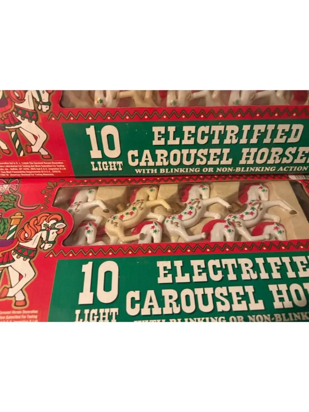 2 Sets of Vintage Electrified Carousel Horse 10 light Christmas Lights # 3359
